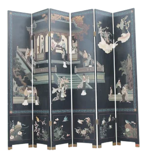 1940's Vintage Chinoiserie 6 Panel Screen Room Divider