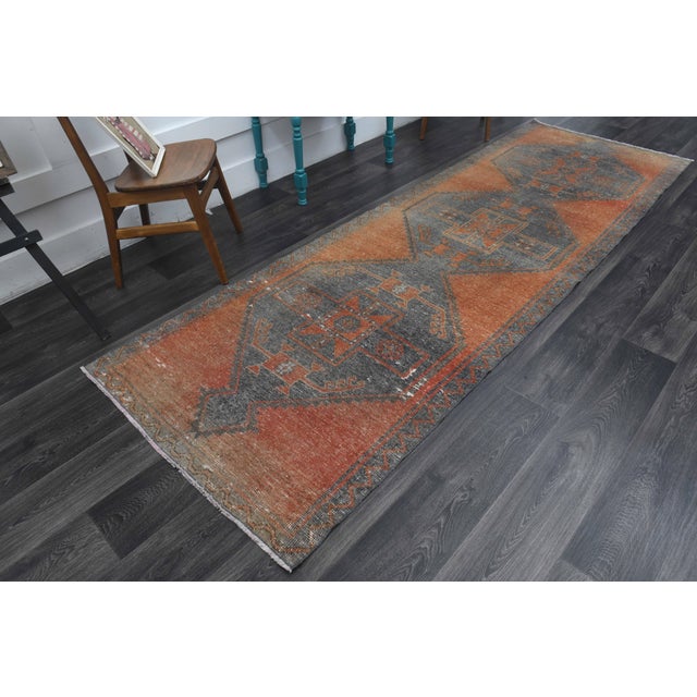 1970s 1970s Vintage Handmade Wool Cotton Orange Runner Rug For Sale - Image 5 of 11