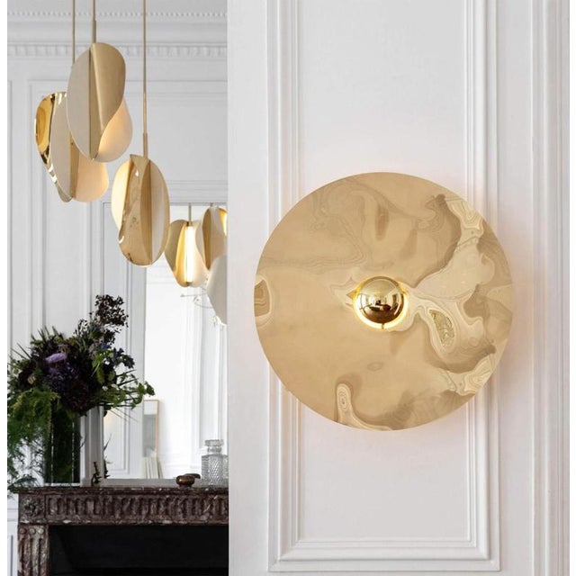 Round mercure large wall lamp by jennifer midoz dimensions: ø 60 x w 17 cm materials: polished brass, pale gold finish,...