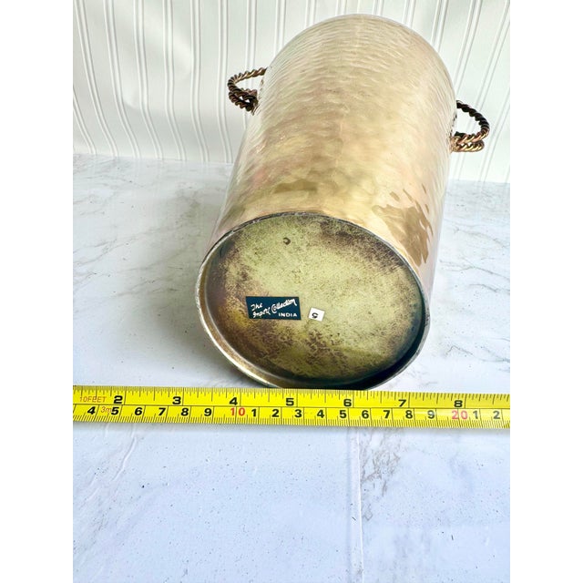 Mid-Century Modern Vintage Hammered Brass Vase With Twisted Copper Handles | Elegant Decorative Accent For Sale - Image 3 of 8
