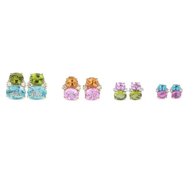 Christina Addison Medium 18kt yellow gold GUM DROP™ earrings with hot pink topaz and diamonds with detachable pearls is an...