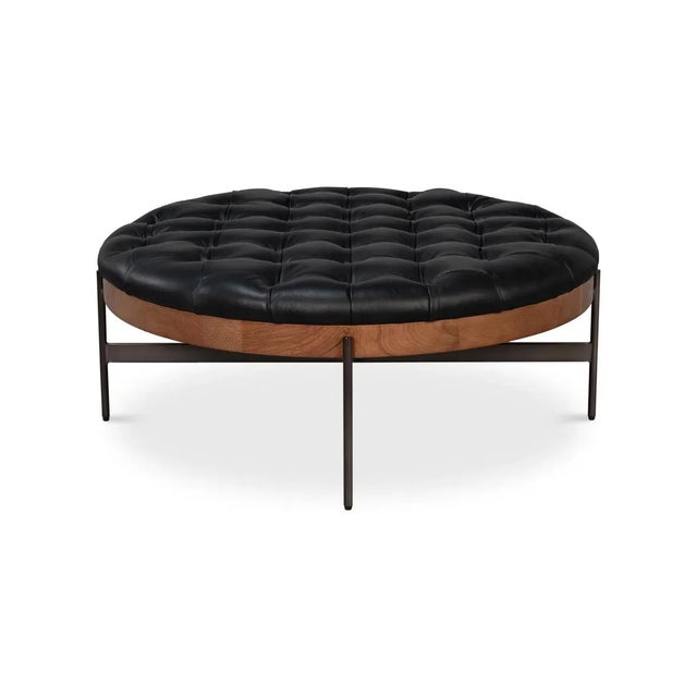 Mid-Century Modern Modern Black Leather Cocktail Ottoman For Sale - Image 3 of 15