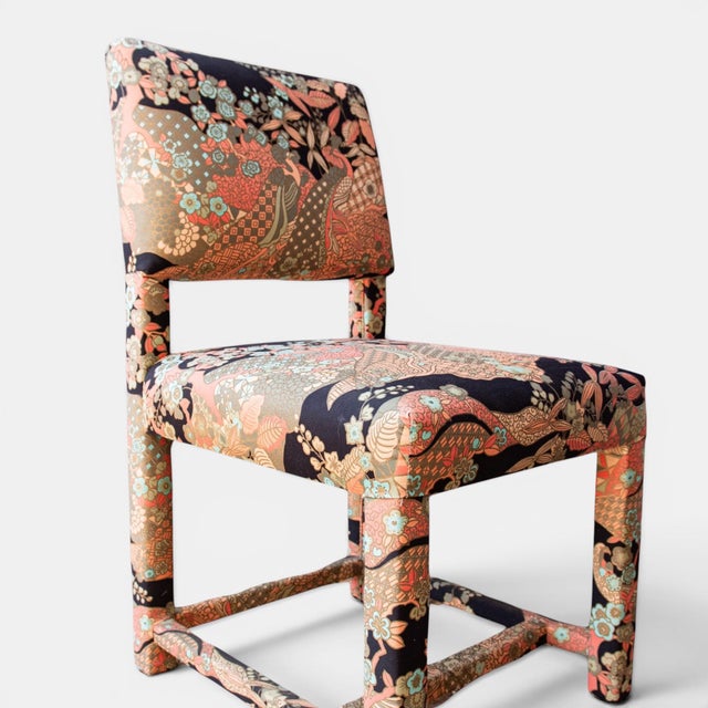 Mid-Century Parsons Dining Chairs, Upholstered in Vintage Japanese Designer Textile, Milo Baughman Style, Set of 6 For Sale - Image 9 of 10