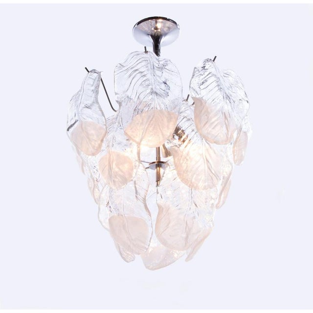 Elegant venetian murano glass petals chandelier with white and transparent glass petals individually suspended on a chrome...