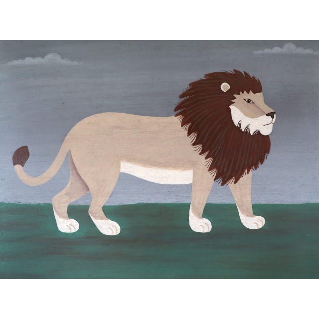Contemporary 'Majestic Lion' Original Naive Style Animal Oil Painting by British Artist Matt Rix, Framed For Sale - Image 11 of 12