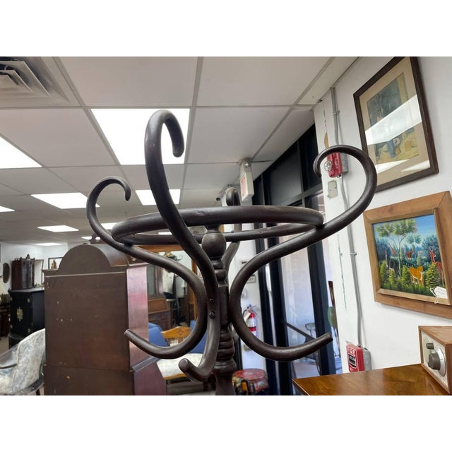 American Antique Rattan Coat Hanger Stand, Dark Finish, 75" Tall For Sale - Image 3 of 6