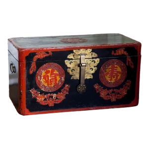 Antique Chinese Red Black Lacquered Trunk