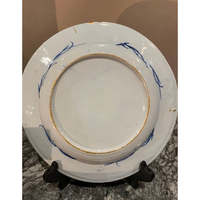 19th Century 19th Century Hand Painted English Delft Chinoiserie Decorated Charger For Sale - Image 5 of 7