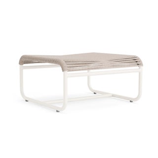 Brown Jordan Walter Lamb Aluminum Ottoman in Chalk with Pebble Strapping For Sale
