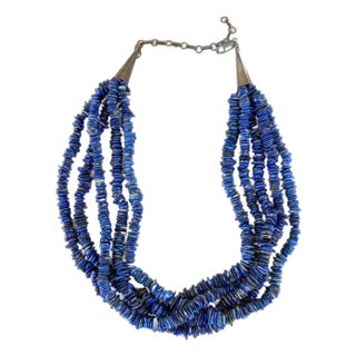 Vintage Lapis and Silver Multi Strand Beaded Necklace For Sale