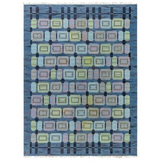 Swedish Vintage Slate Gray Flatweave Rug By Judith Johansson (Spise Hall) For Sale