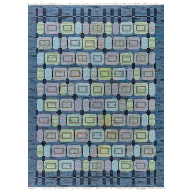 Swedish Vintage Slate Gray Flatweave Rug By Judith Johansson (Spise Hall) For Sale