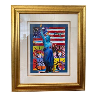 Peter Max “Patriotic Series: Full Liberty” Hand-Painted Mixed Media Print For Sale