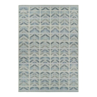 Rug & Kilim’s Oversized Scandinavian Style Rug in Blue With Geometric Patterns For Sale