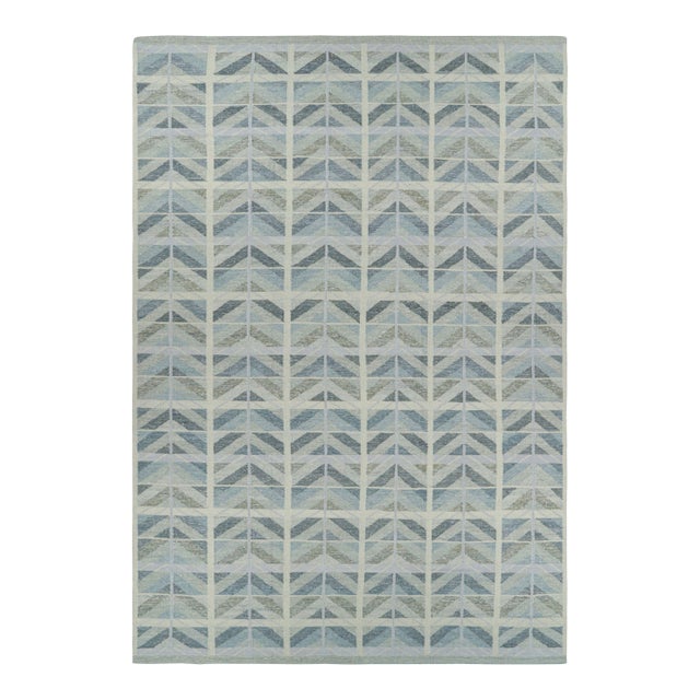 Rug & Kilim’s Oversized Scandinavian Style Rug in Blue With Geometric Patterns For Sale