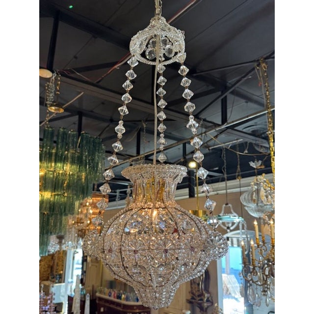 Metal Vintage Italian Beaded Crystal Pendant Chandeliers For Sale - Image 7 of 8