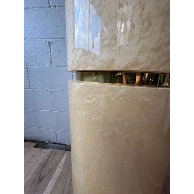 Cream Postmodern Cream Goatskin Clad Cylinder Pedestal or Column Karl Springer Style For Sale - Image 8 of 8