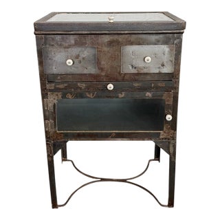 1940s Industrial Brushed Steel Top Opening Medical Apothecary Display Cabinet For Sale