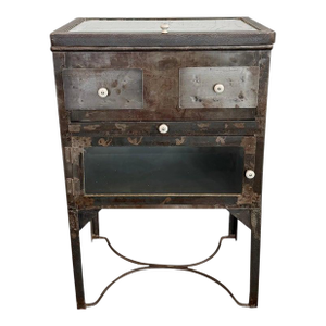 1940s Industrial Brushed Steel Top Opening Medical Apothecary Display Cabinet