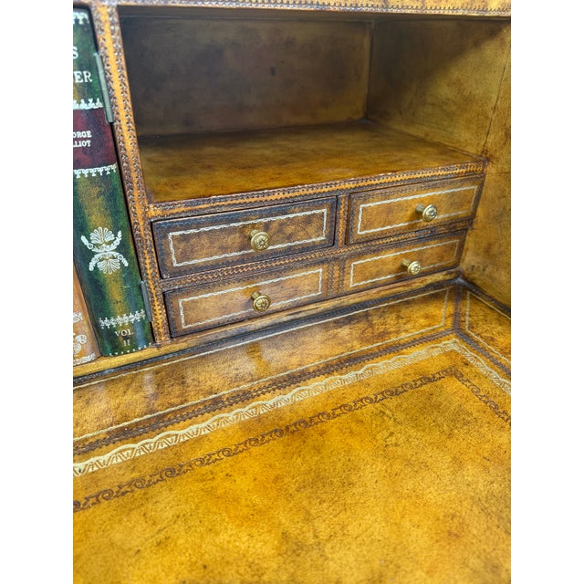 2000 - 2009 Maitland-Smith Leather Clad British Campaign Desk With Steel Sword Base, Vintage For Sale - Image 5 of 12