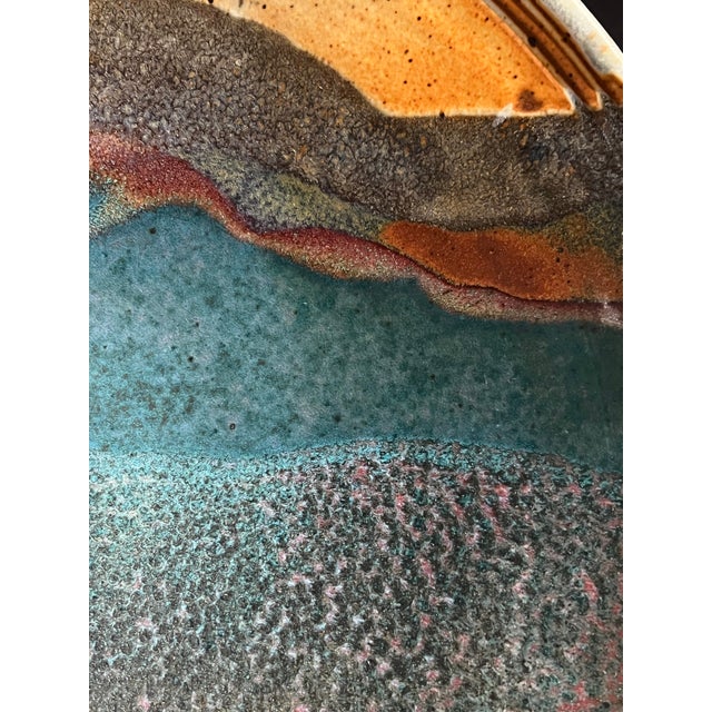 1990s Signed North Carolina Studio Pottery Centerpiece Bowl-16''-Coastal Glaze-Large For Sale - Image 6 of 9