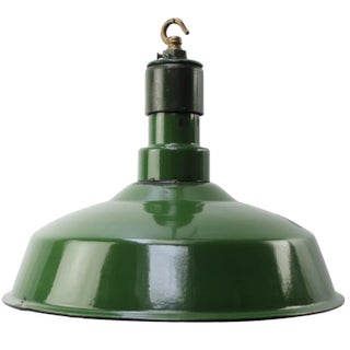 Vintage American Industrial Green Enamel Pendant Light For Sale