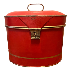 Large Antique 19th Century English Regency Red and Gilt Tole Hat Box for Storage