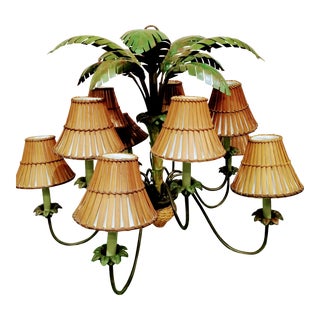 Vintage 10 Light Custom Painted Palm Tree Regency Chandelier Light Fixture For Sale