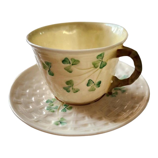 Antique Fine Irish Belleek Porcelain Demitasse Cup and Saucer For Sale