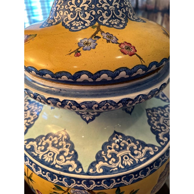 1940s Glazed Ceramic Huge Chinese Lamp For Sale - Image 9 of 12