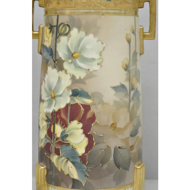 Antique Nippon Noritake Hand Painted Art Nouveau Porcelain Footed Round Vase For Sale - Image 4 of 16