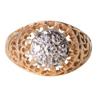 Vintage 14k 2 Tone Gold 0.50 Carats Diamond Cocktail Dome Ring, Size 10 For Sale
