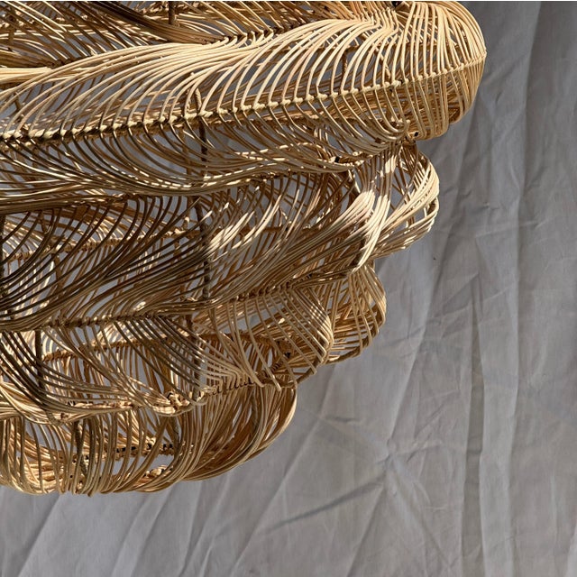 Wood Rattan Spherical Shape Pendant Light, 1980s For Sale - Image 7 of 11