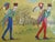 Medieval style painting Minstrel Commedia dell arte Clown Buffoon Jester Signed and framed enamel painting. Dimensions:...