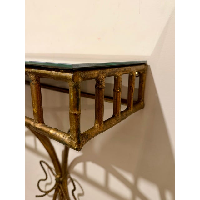 Gilt Iron Faux Bamboo Wall Shelf / Console For Sale - Image 12 of 12