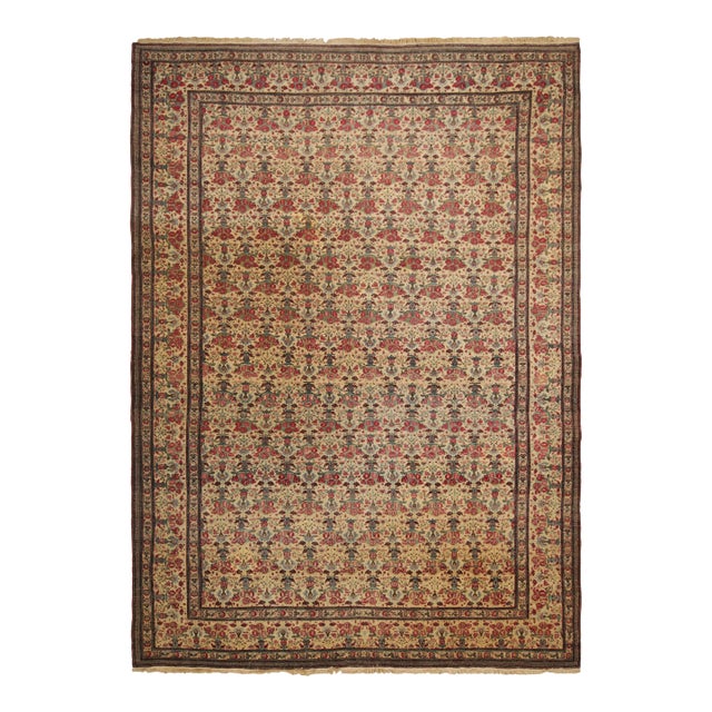 Antique Tehran Persian Rug in Cream With Red Floral Patterns | Rug & Kilim For Sale