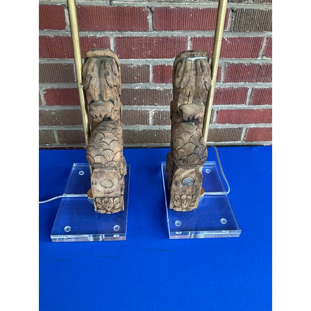 Late 19th Century Pair Antique French Dolphin Architectural Fragment Lamps W/Lucite Bases For Sale - Image 5 of 9