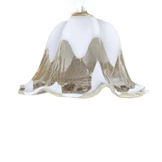 Glass Vintage Murano Glass Opaline White Clear Ruffled Tulip 1 Light Chandelier Fixture For Sale - Image 7 of 7