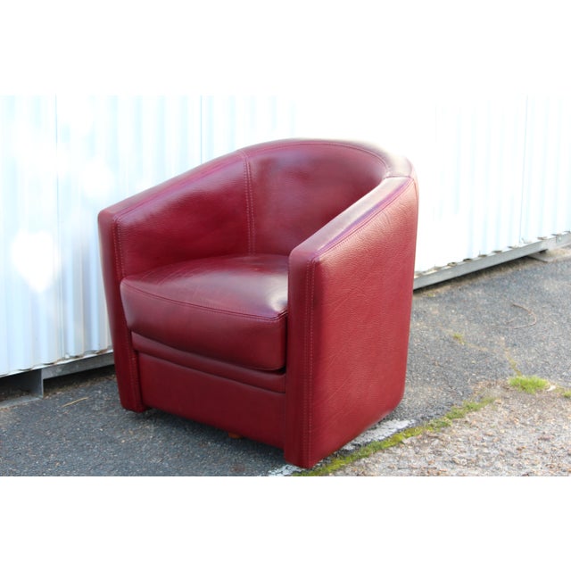 Club Swivel Chair Burgundy leather Lounge Accent armchair Living room furniture Bedroom Office Burgundy leather. Time...