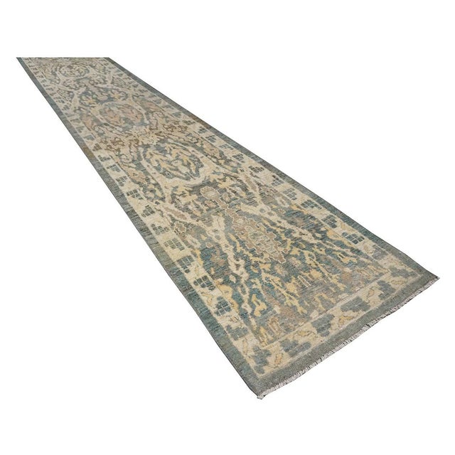21st Century Turkish Sultanabad Master 3x14 Slate Blue, Ivory, & Tan Handmade Runner Rug #1144100 For Sale In Houston - Image 6 of 11