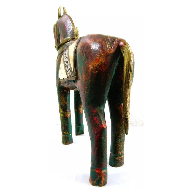 1950s Vintage Pair of Tall Solid Wood Carved Horse Sculptures With Copper and Brass Accents For Sale - Image 11 of 12