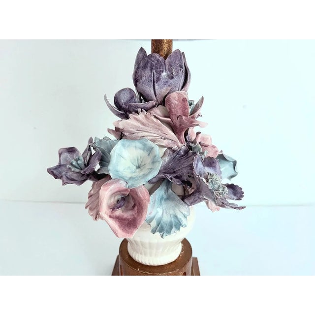 Mid 20th Century Italian Capodimonte Bouquet Lamp & Shade For Sale - Image 9 of 18