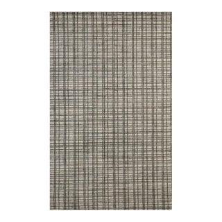 5x8 Gray Hand-Knotted Bamboo Silk Linear Grid Geometric Modern Carpet Rug For Sale