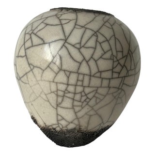 Vintage White Raku Vase For Sale