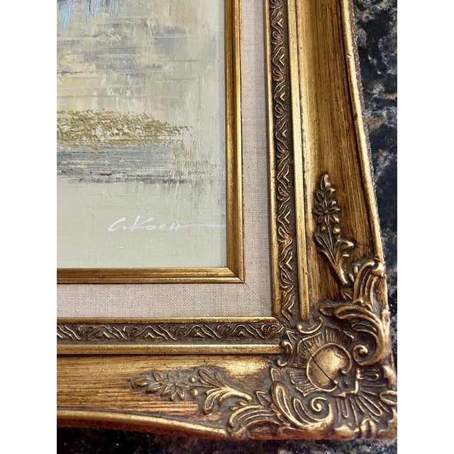 Vintage, Signed, Original Oil on Canvas, by Artist C Koch, Gold, Baroque Frame, the Cathedral of Notre Dame/Parisan Scene, Impressionism, Impasto For Sale - Image 4 of 10