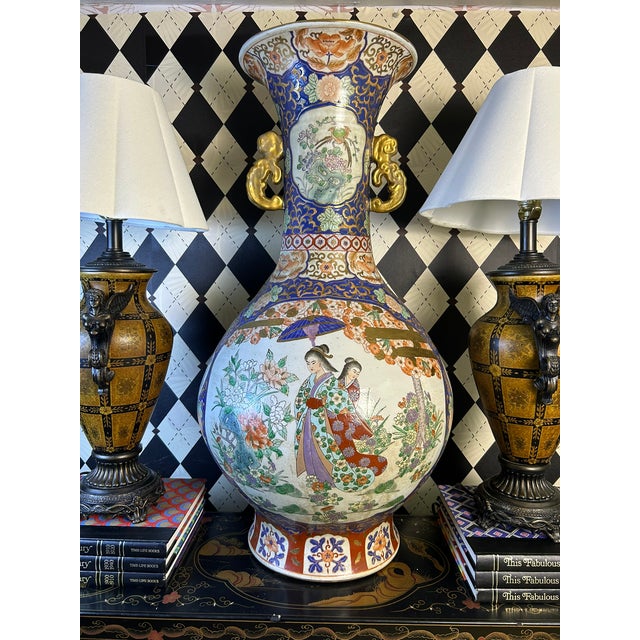 Tall Floor Baluster Form Chinese Porcelain Vase Pair, Chinoiserie 33" For Sale - Image 11 of 12