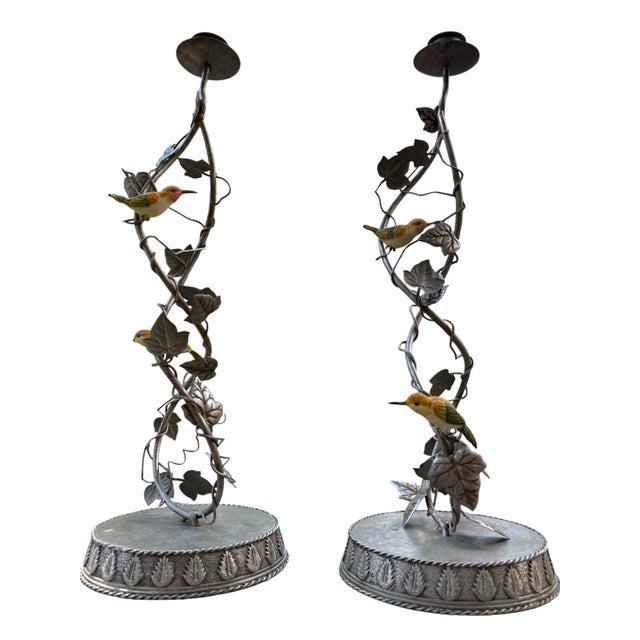 Late 20th Century Vintage Spi San Pacific International Hummingbird Candle Holders, Pair | Sculptural Vine & Leaf Design, 16.5" For Sale - Image 5 of 6