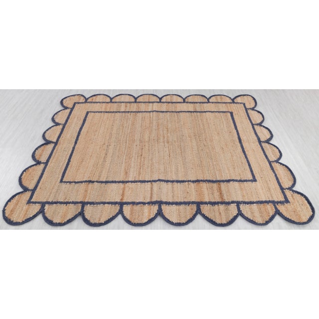 Navy Jute Wool Premium Handwoven Scalloped Rug 6x9 Ft. For Sale - Image 10 of 13