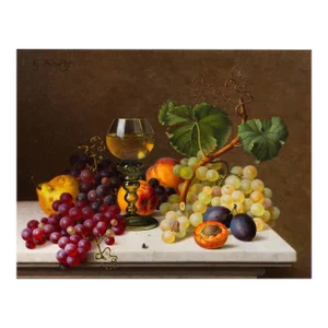 German Realist Still-Life Painting of Fruits and Wine by Gottfried Schultz