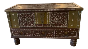 Antique Arab Zanzibar Wooden and Brass Studded Coffee Cocktail Table Trunk Chest
